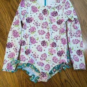Kids Long-Sleeve Floral Rash Guard Swimsuit - Pink Hydrangea